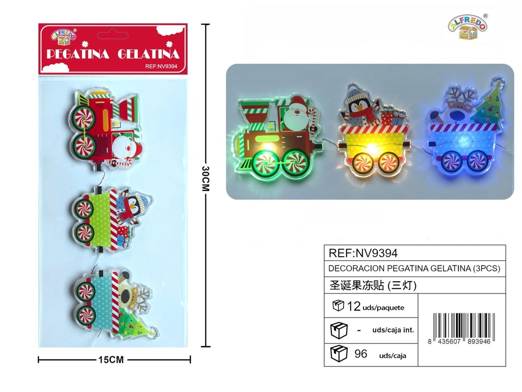 Decoración pegatina navideña gelatina (3pcs) 15x30 cm - Decoraciones navideñas