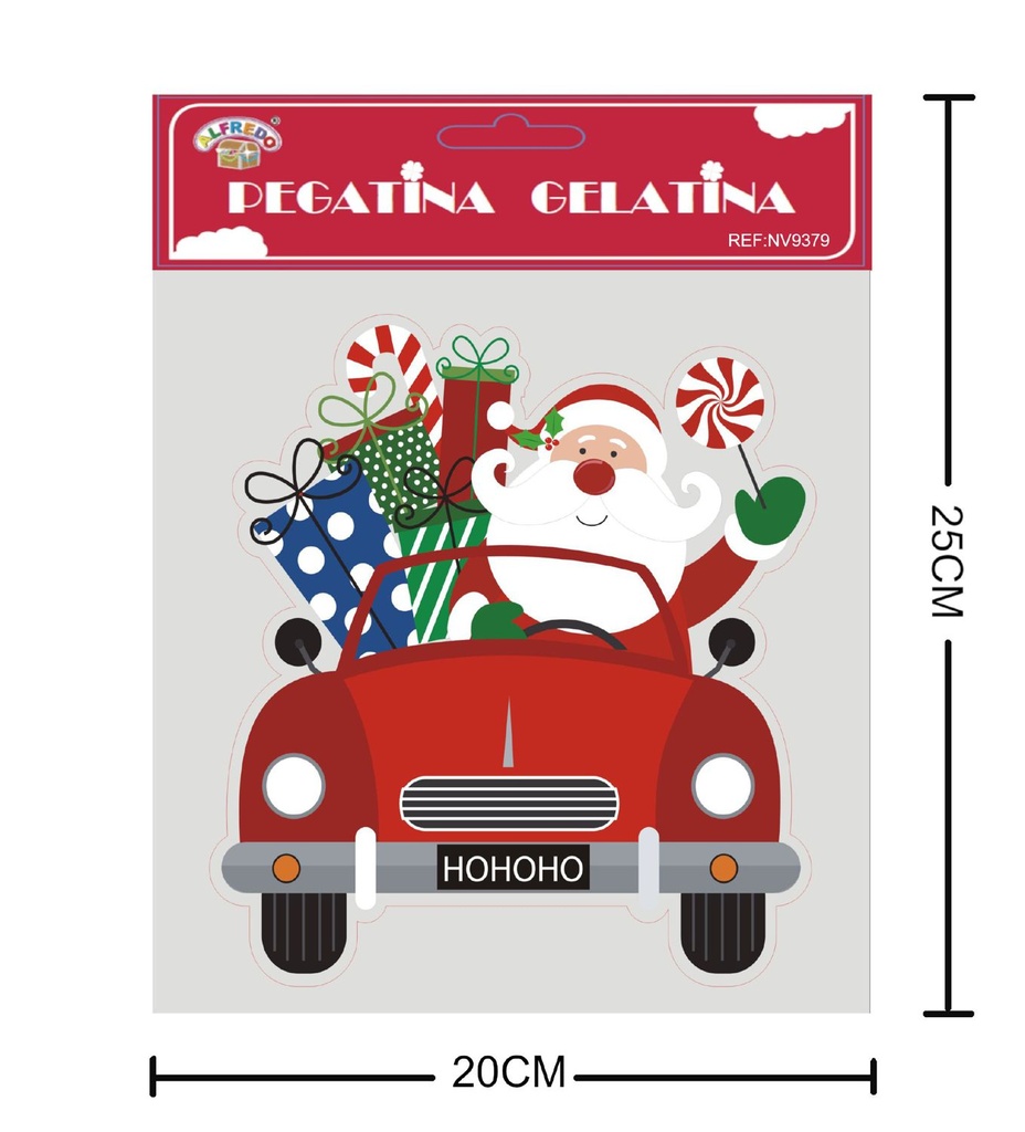 Decoración gel navidad "Papá Noel en coche" 20x25 cm - Decoraciones navideñas