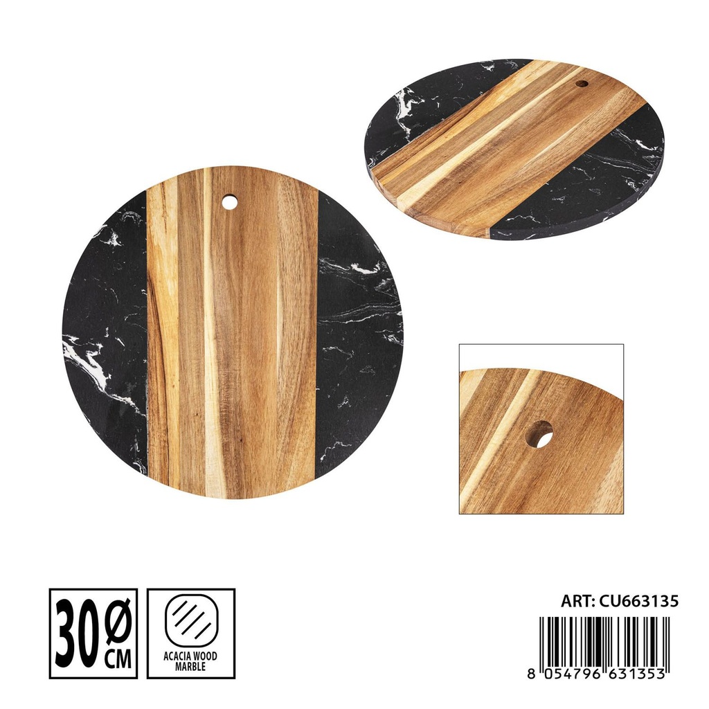 Tabla de cortar de acacia y mármol 30 cm - Accesorios de cocina