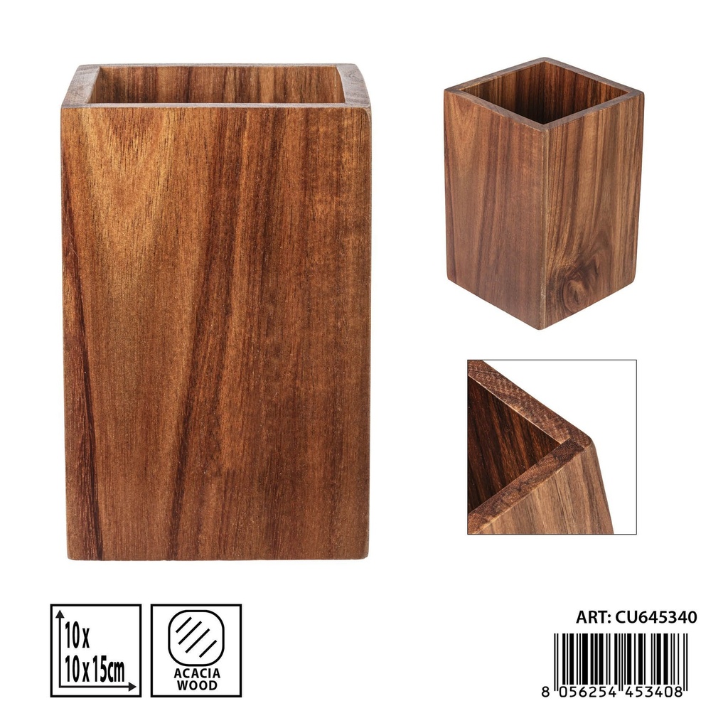 Porta cubiertos de acacia 10x10x15 cm - Accesorios de cocina y organizadores