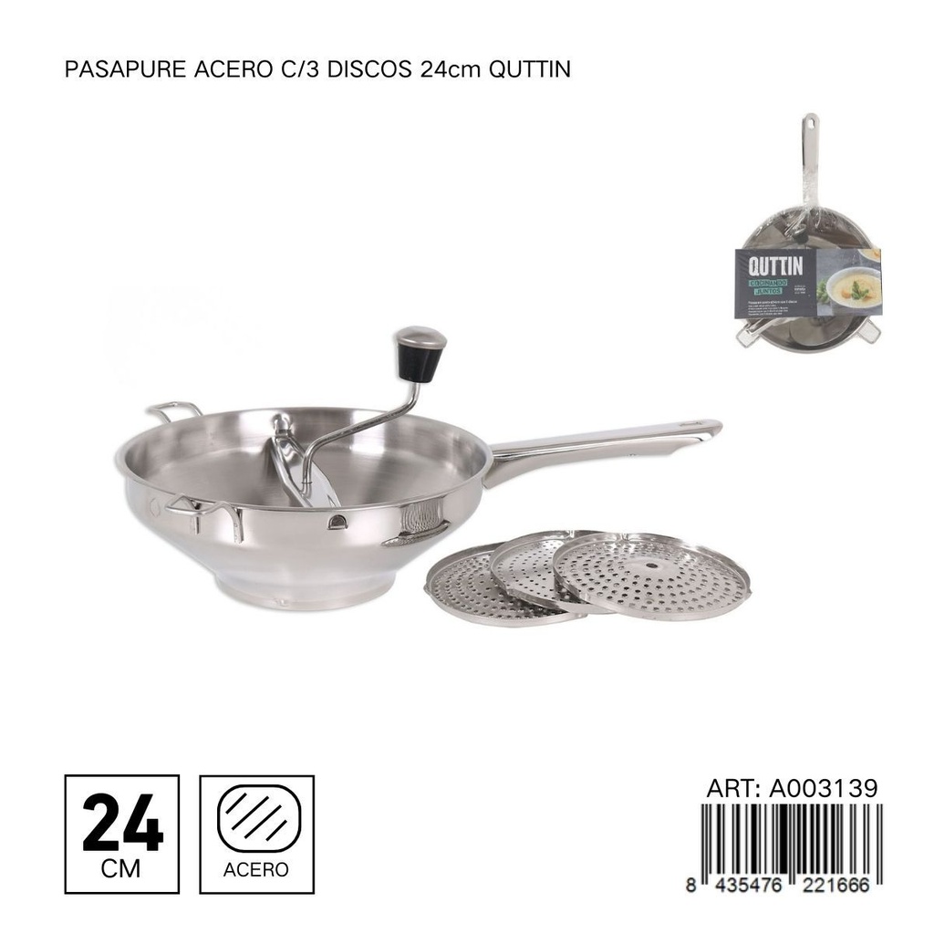 Pásapures de acero con 3 discos 24 cm - Accesorios de cocina versátiles