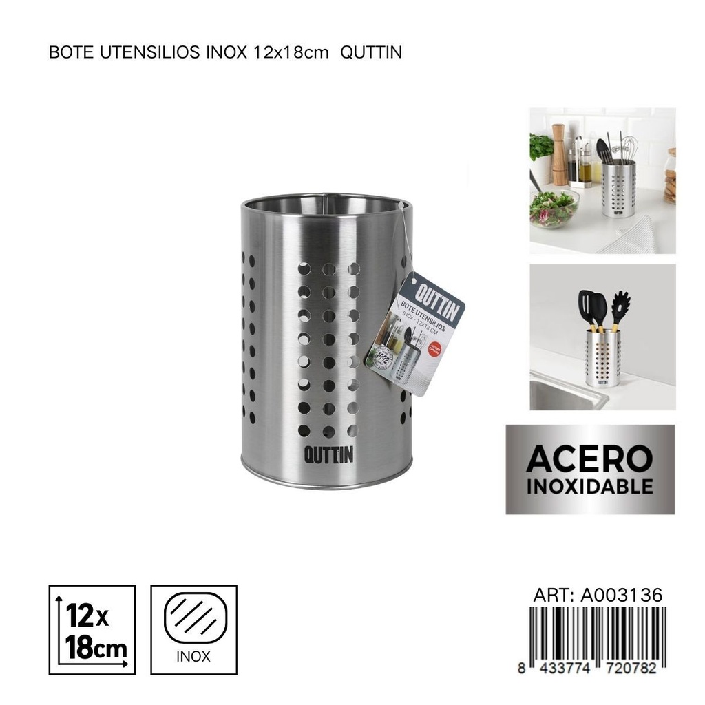 Bote de utensilios de acero inoxidable 12x18 cm - Accesorios de cocina y almacenamiento