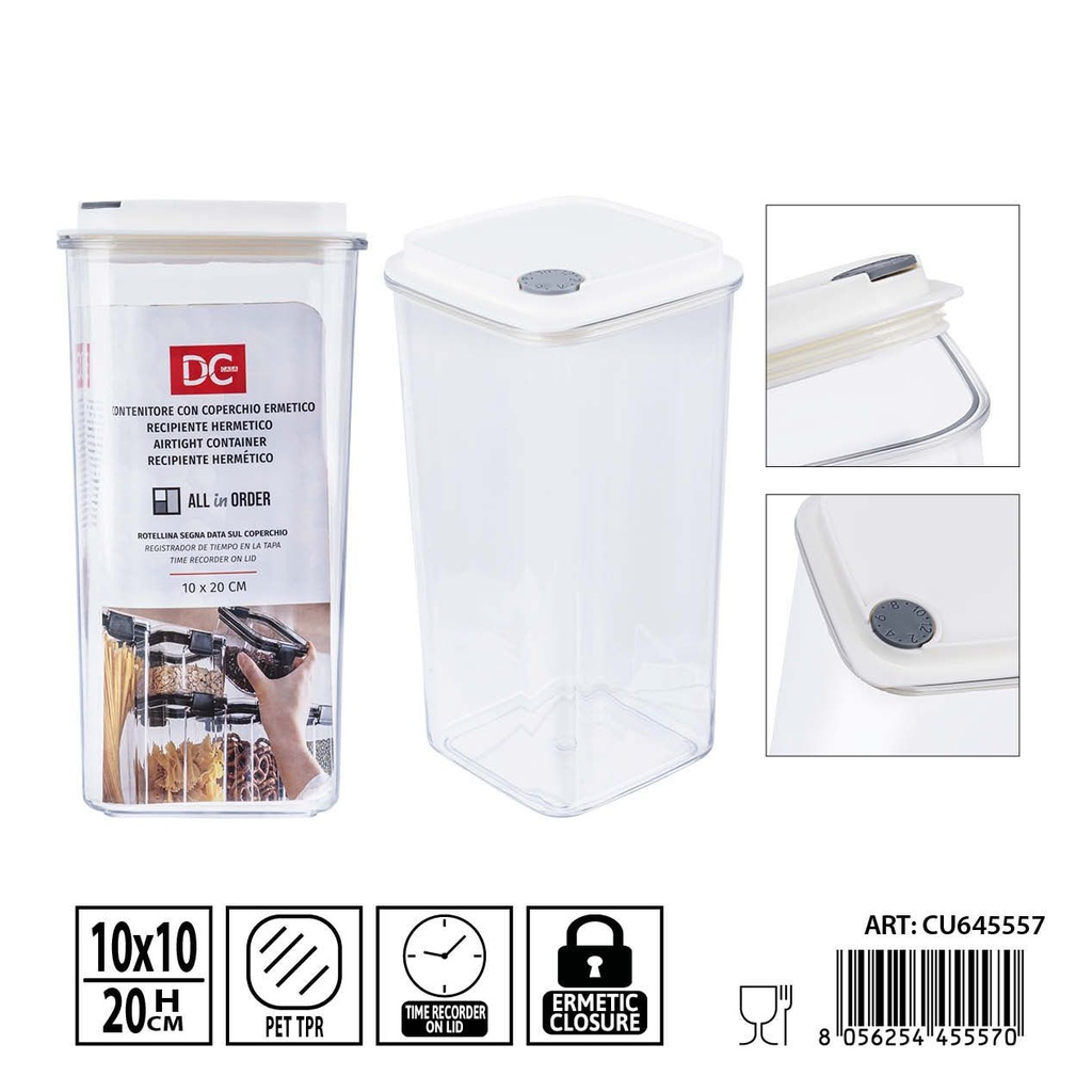 Recipiente hermético transparente 1300ml 10x20 cm - Tarro de almacenamiento grande para cocina