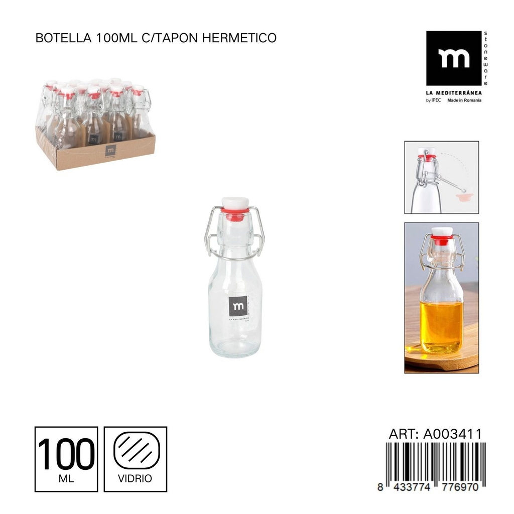 Botella de vidrio 100ml con tapa hermética - Frasco para líquidos y aceites
