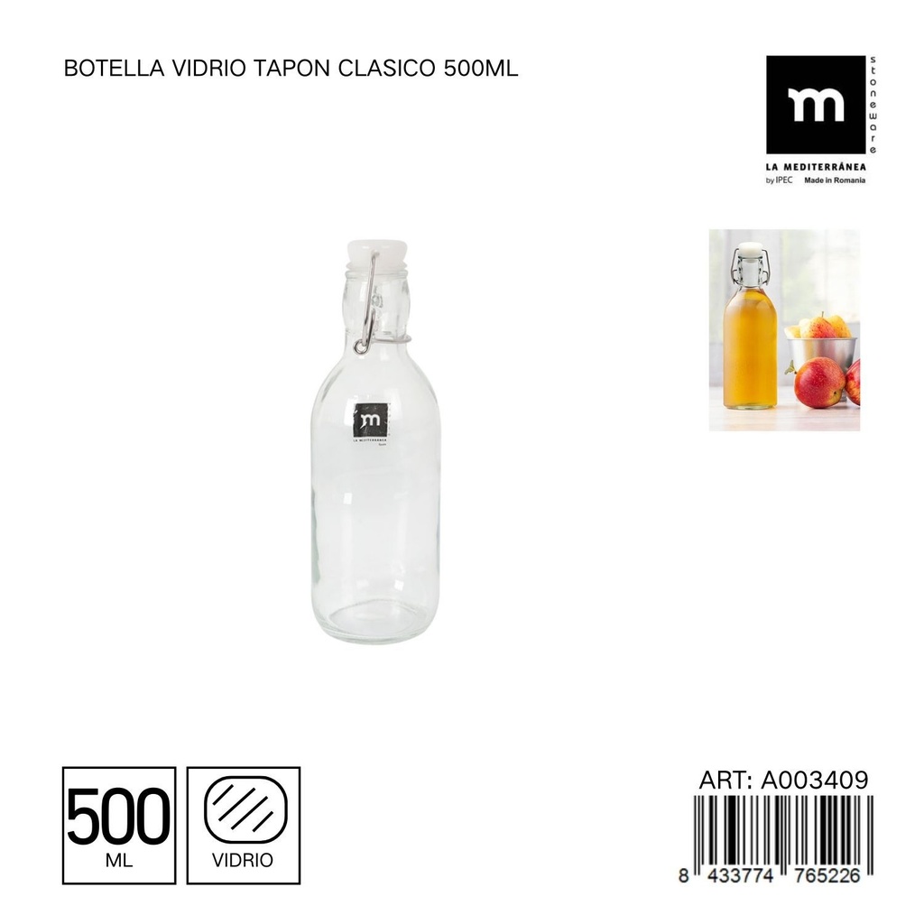 Botella de vidrio 500ml con tapa clásica - Aceitera y dispensador de cocina