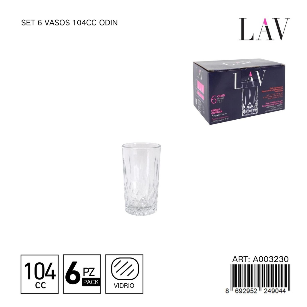 Set de 6 vasos de vidrio 104cc Odin - Vaso pequeño para bebidas