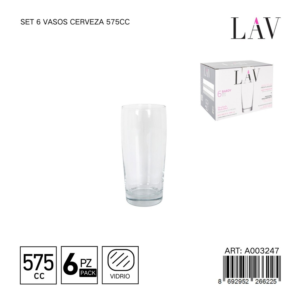 Set de 6 vasos de cerveza 575cc - Vaso grande para cerveza