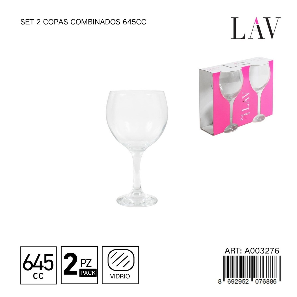 Set de 2 copas combinadas 645cc - Cristalería moderna para servicio