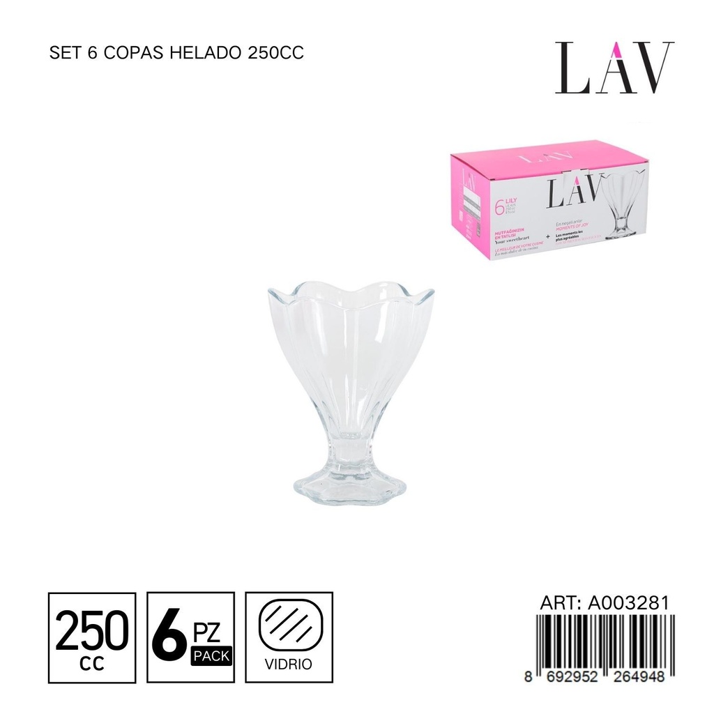 Set de 6 copas de helado 250cc - Copas sofisticadas para postres