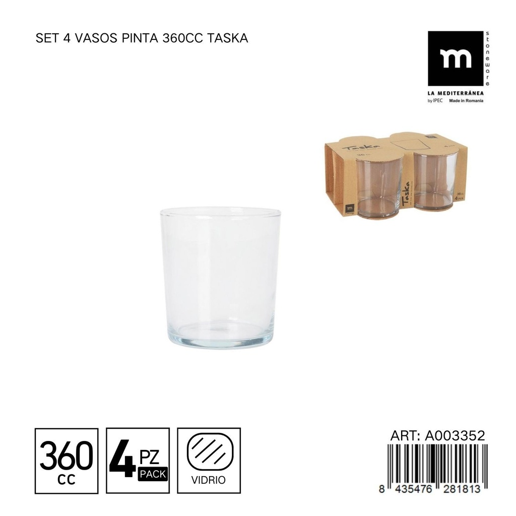 Set de 4 vasos pinta 360cc Taska - Para disfrutar de tus bebidas