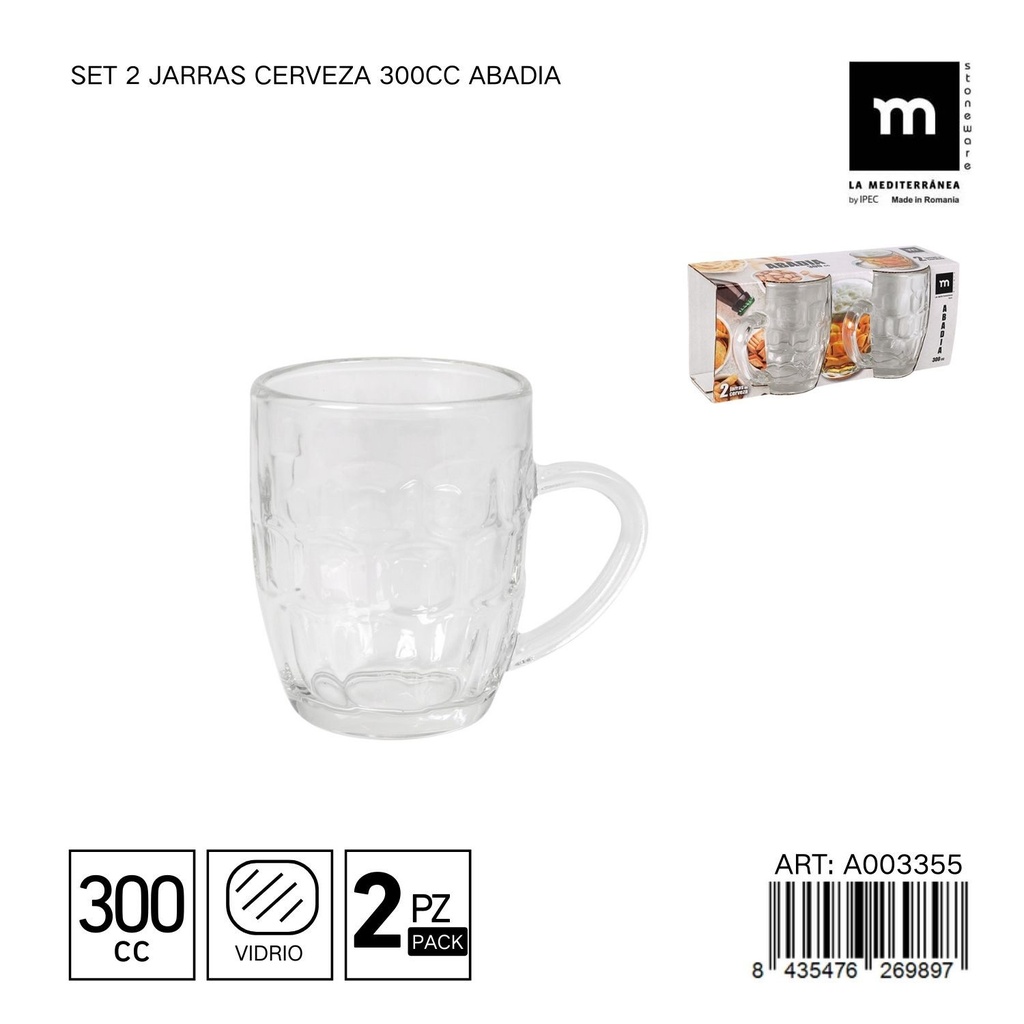 Set de 2 jarras de cerveza 300cc Abadia - Jarras ideales para cerveza