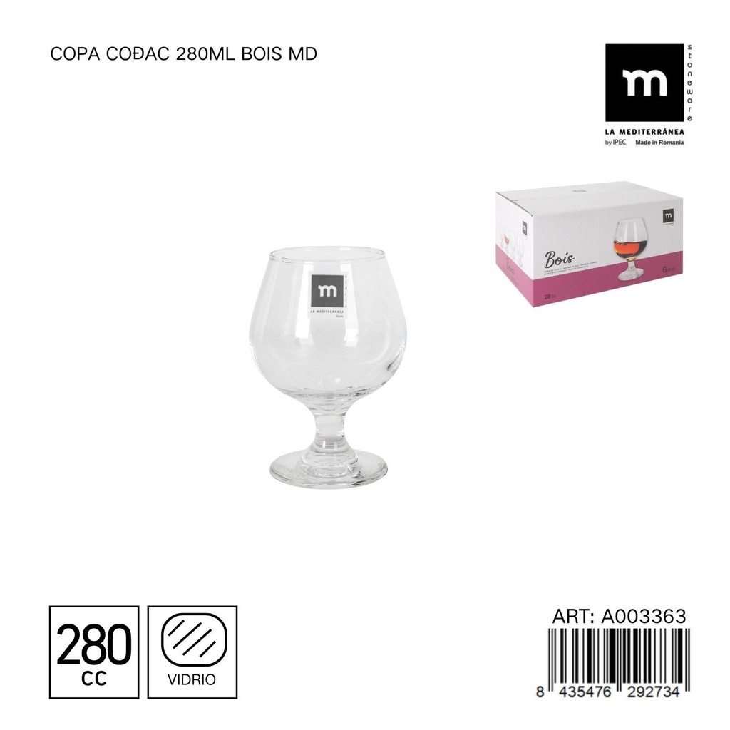 Copa Coñac 280ml Bois MD - Ideal para disfrutar de licores