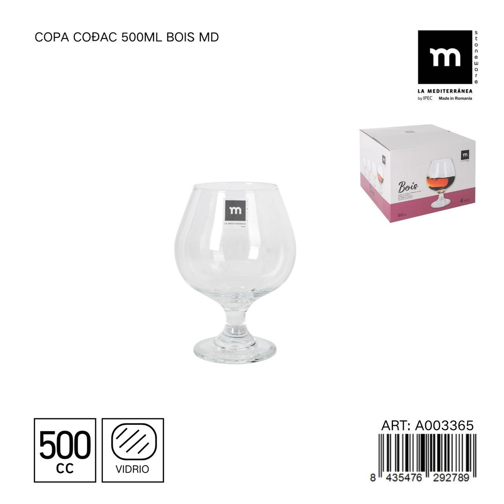 Copa Coñac 500ml Bois MD - Perfecta para disfrutar de tu bebida