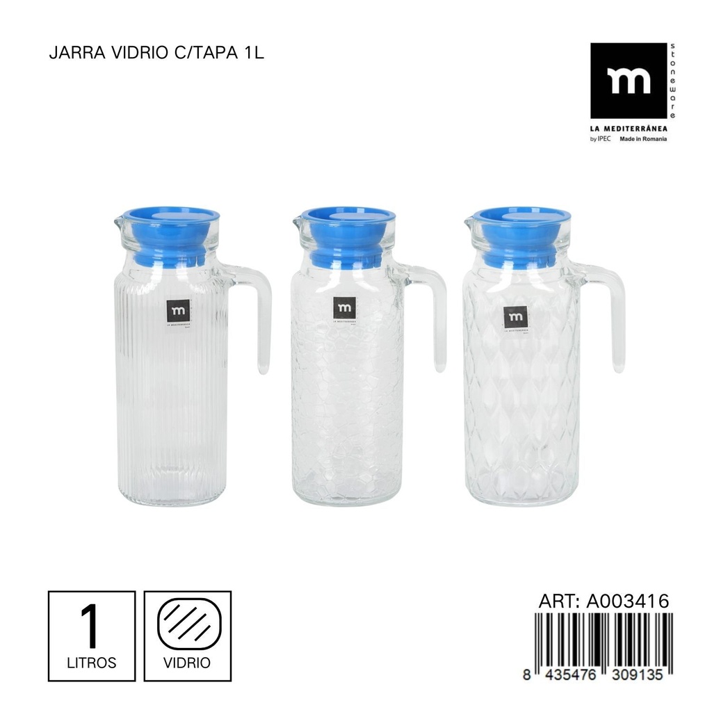 Jarra de vidrio con tapa 1L - Utensilios de mesa