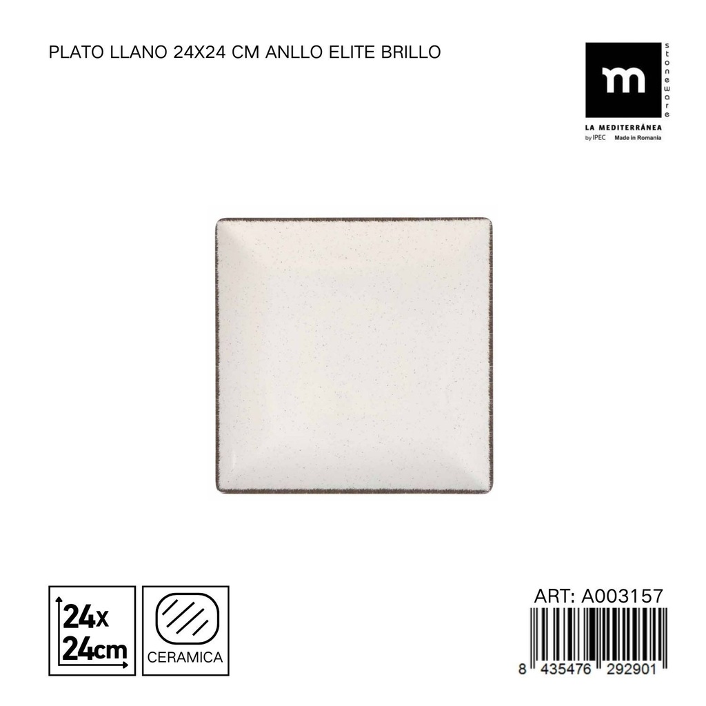 Plato llano de cerámica 24x24 cm ANLLO Elite - Vajilla de calidad para mesas