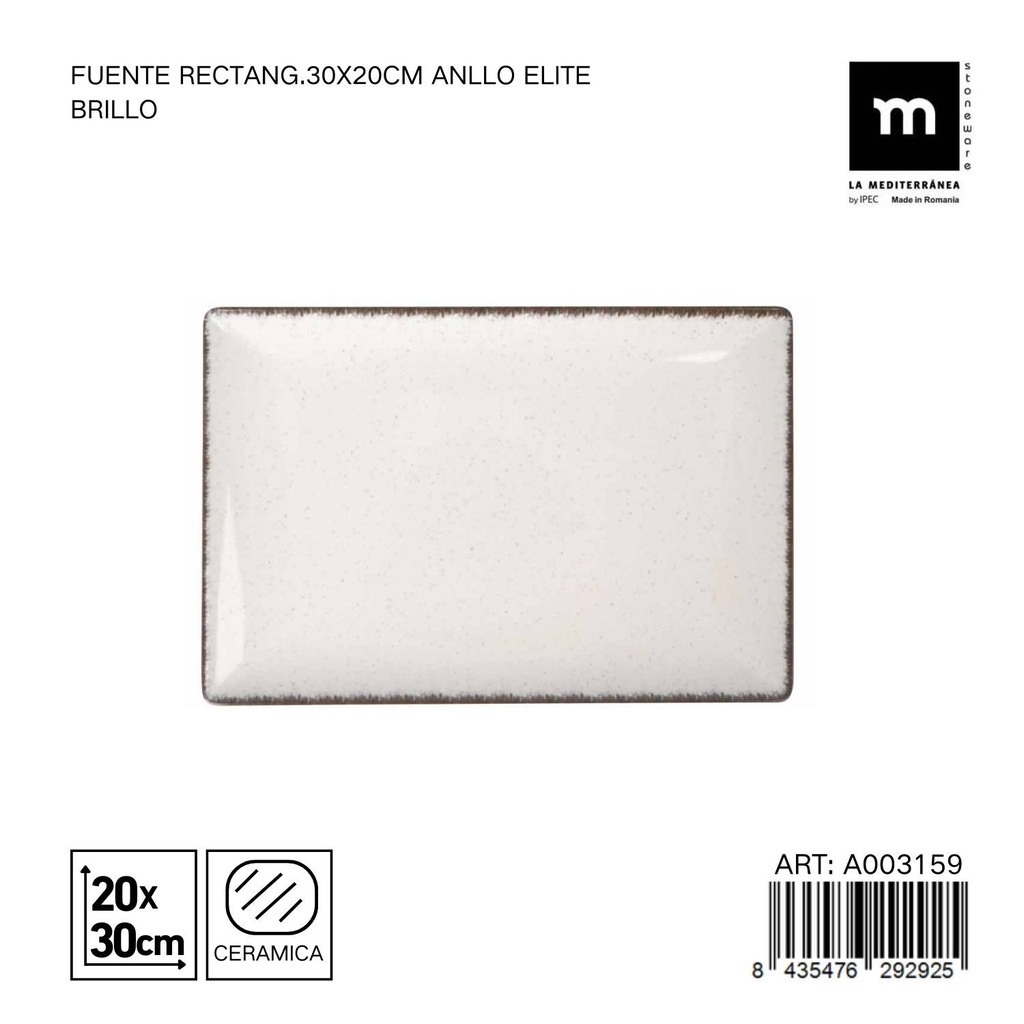 Fuente rectangular de cerámica 30x20 cm ANLLO Elite - Utensilio de cocina para servir