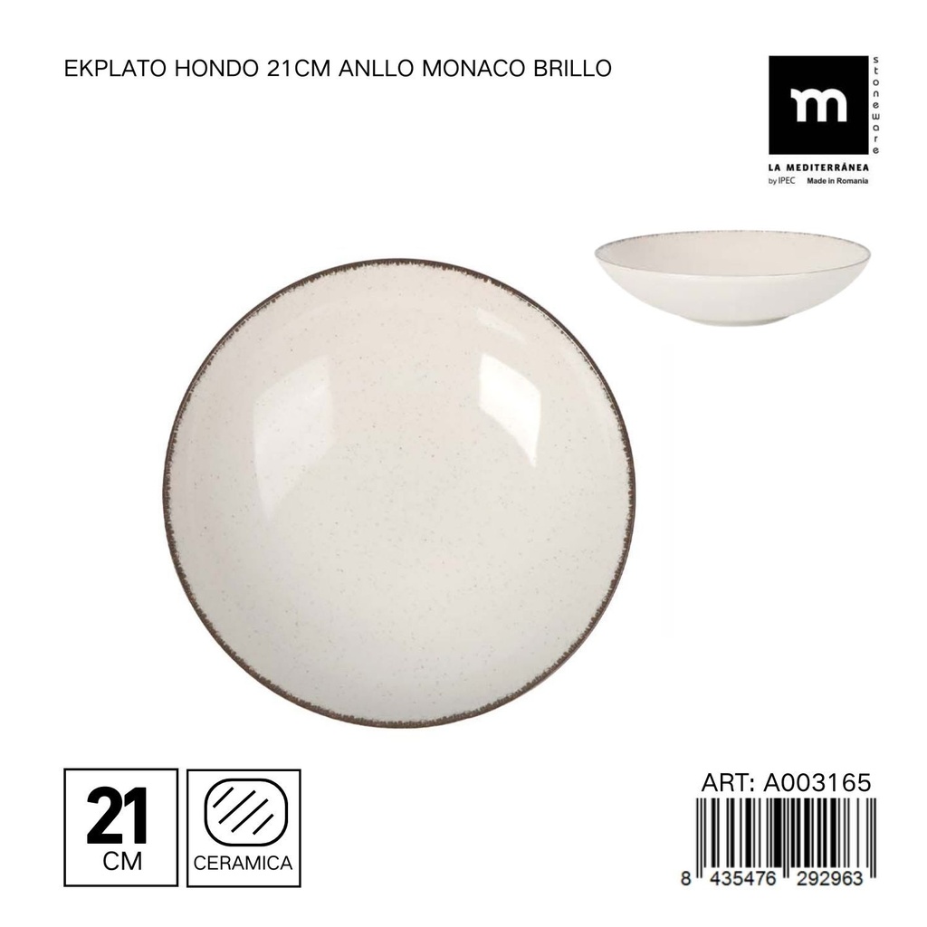 Plato hondo de cerámica 21 cm ANLLO Monaco - Utensilios de mesa elegantes