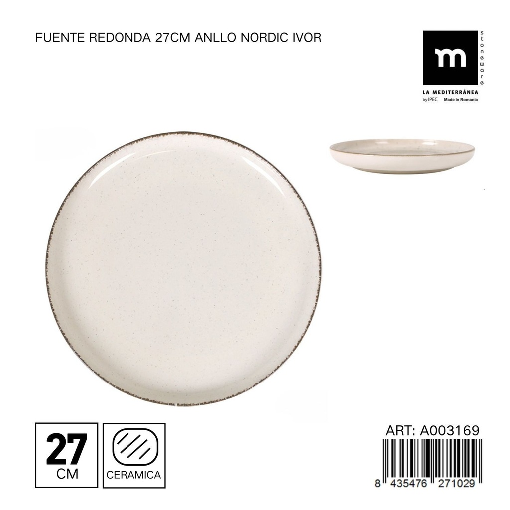 Fuente redonda de cerámica 27 cm ANLLO NORDIC IVORY - Vajilla de diseño