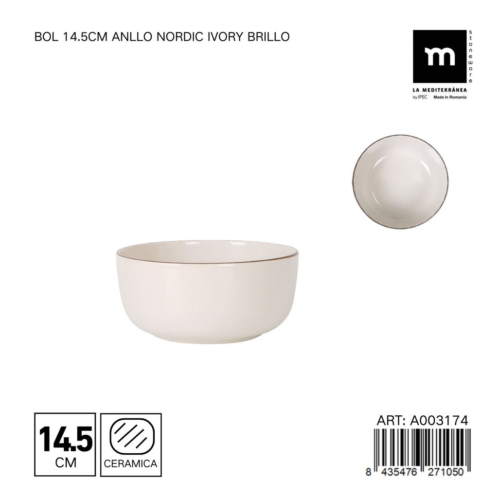 Bol de cerámica 14.5 cm ANLLO NORDIC IVORY BRILLO - Utensilios de mesa