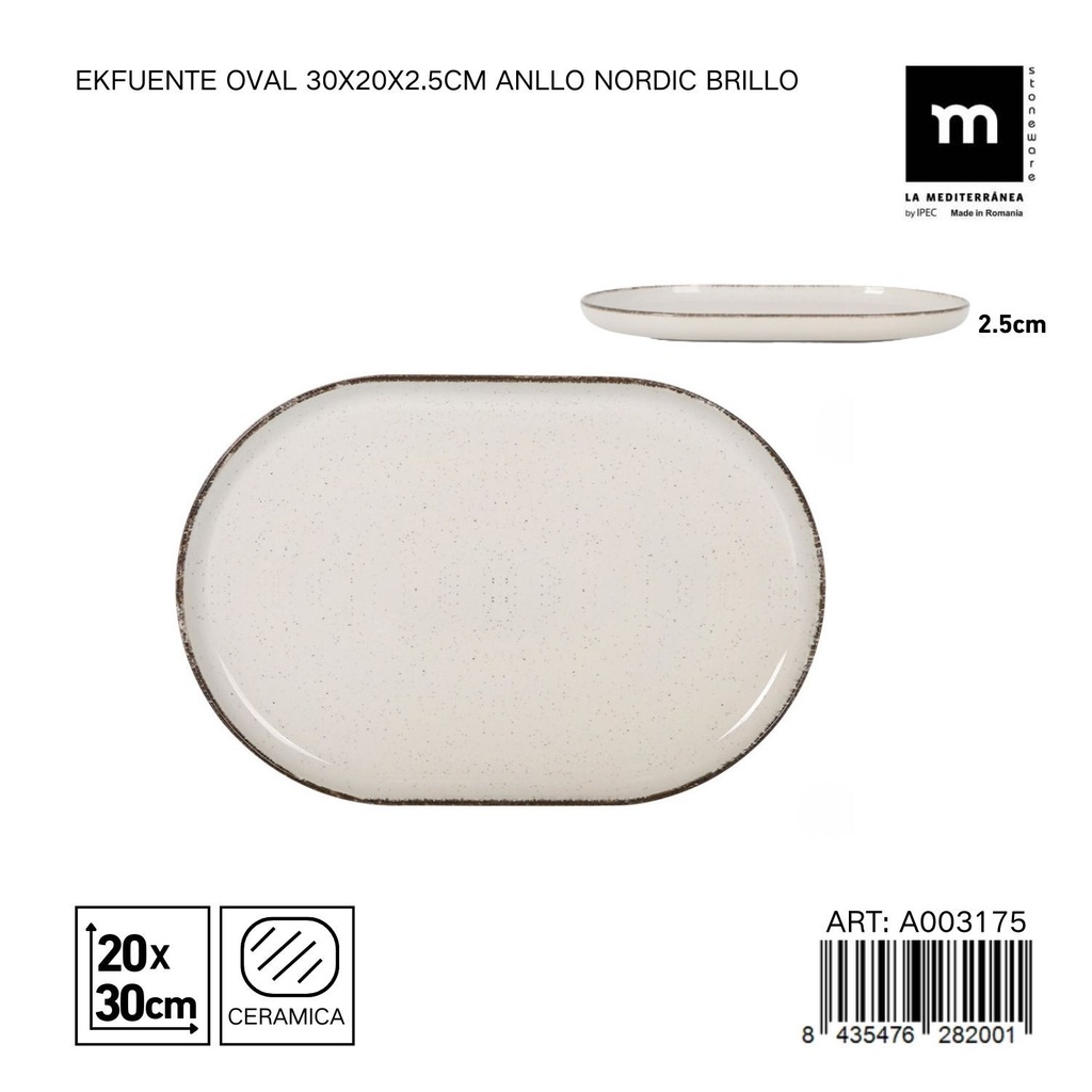 Plato ovalado de cerámica 30x20x2.5 cm EK - Fuente de mesa decorativa
