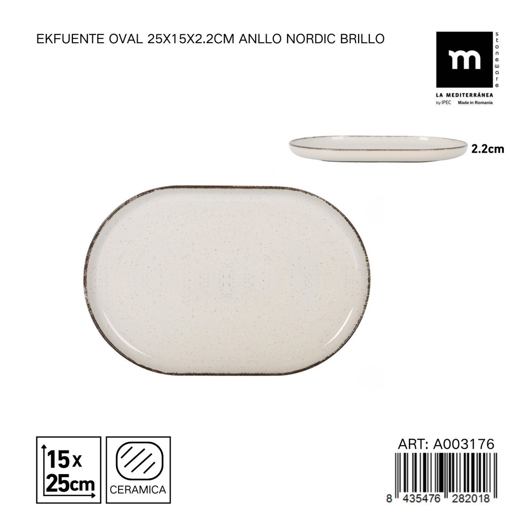 Plato ovalado de cerámica 25x15x2.2 cm EK - Vajilla moderna para mesas