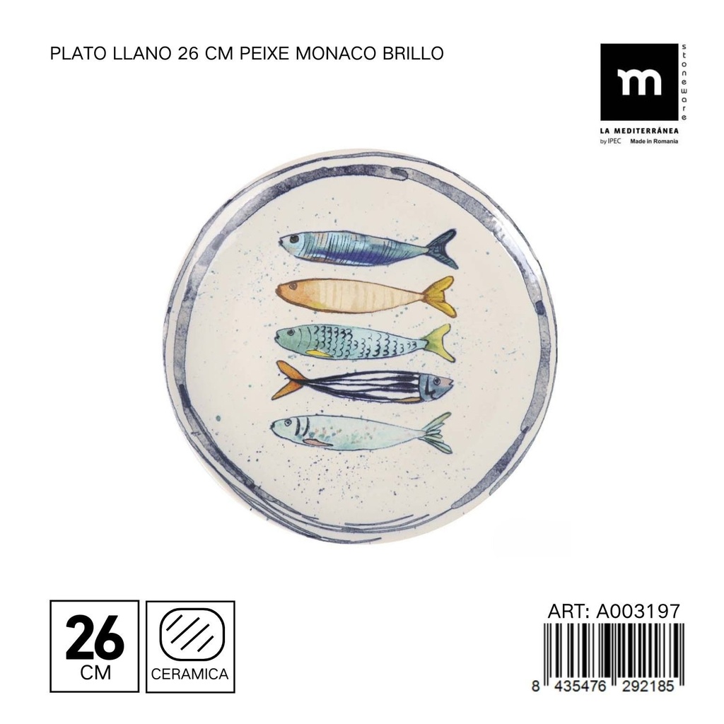 Plato llano de cerámica de 26 cm PEIXE Monaco BRILLO - Utensilios de mesa