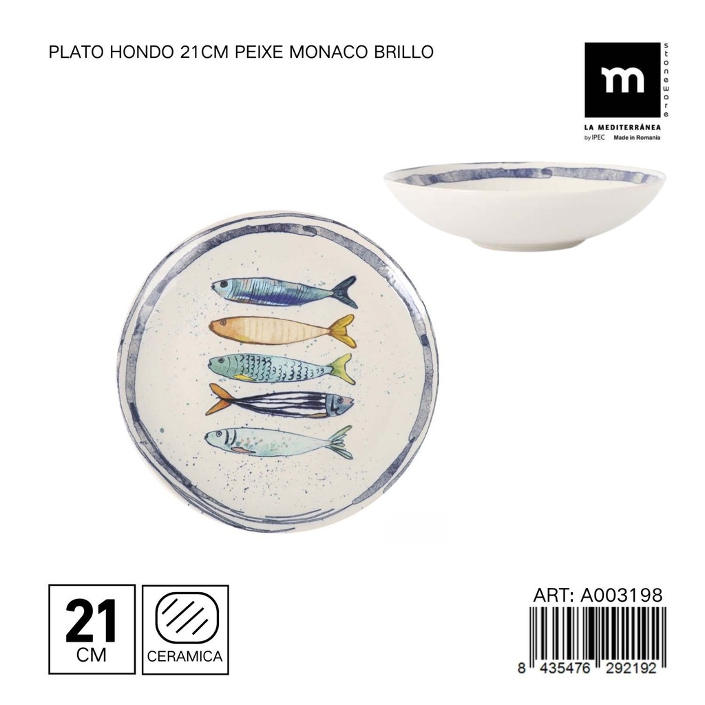 Plato hondo de cerámica de 21cm PEIXE Monaco BRILLO - Utensilios de mesa
