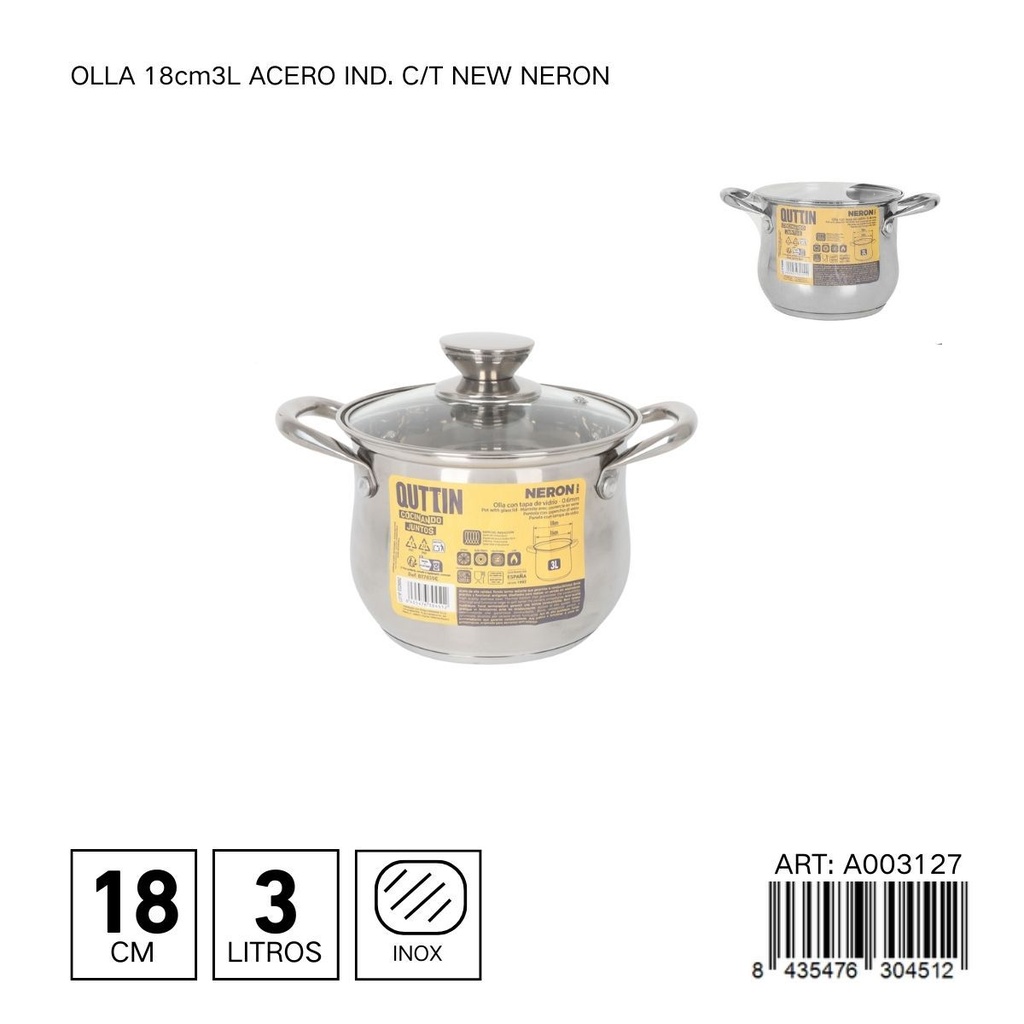 Olla de acero inoxidable NEW NERON 18cm 3L - Utensilios de cocina