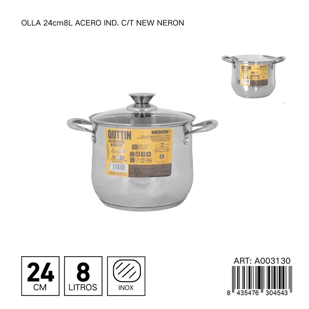 Olla de acero inoxidable 24 cm 8L NEW NERON - Utensilo resistente y duradero