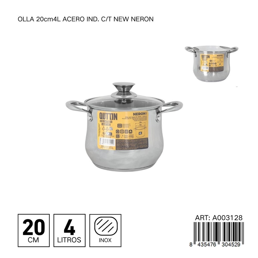 Olla de acero inoxidable 20 cm 4L NEW NERON - Utensilios de cocina de calidad