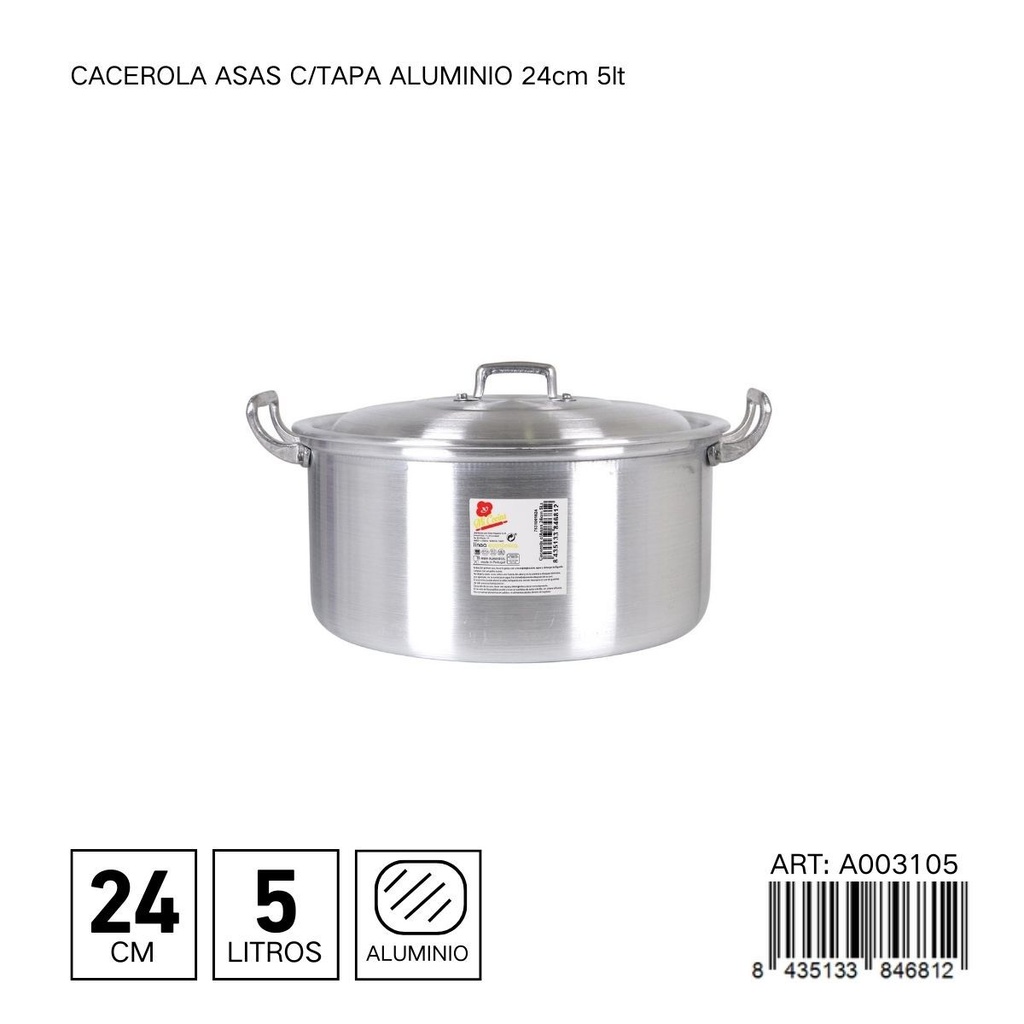 Cacerola con tapa de aluminio 24 cm 5L - Utensilios de cocina y menaje