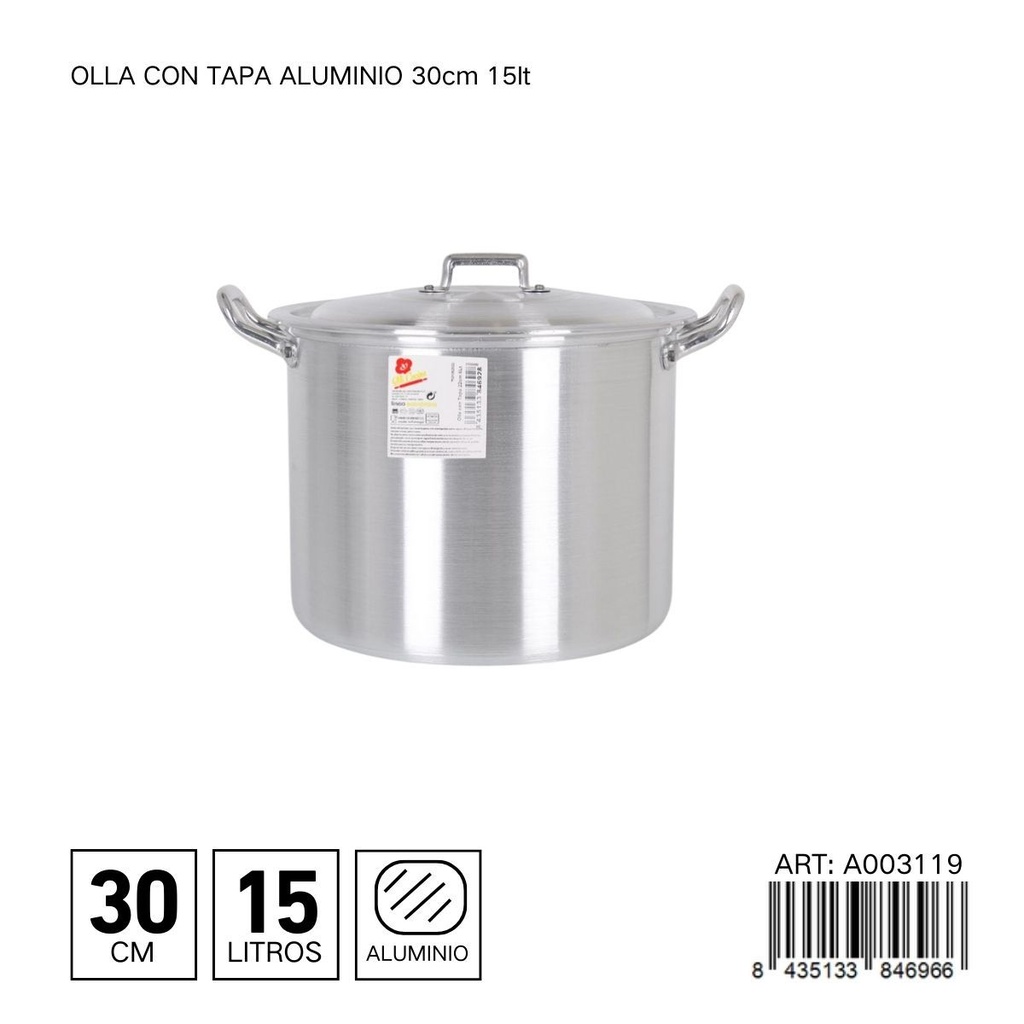Olla con tapa de aluminio 30 cm 15L - Utensilios de cocina y menaje