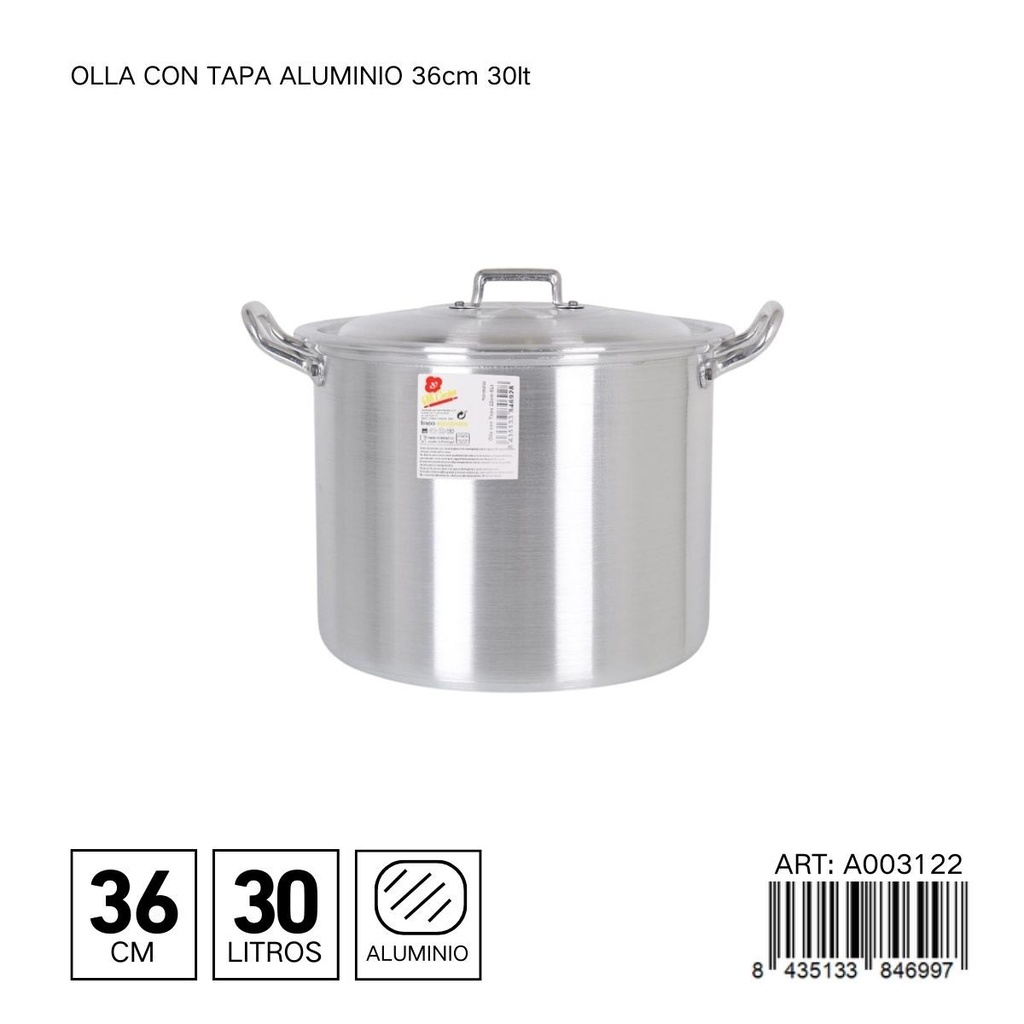 Olla de aluminio con tapa de 36 cm 30L - Utensilios de cocina