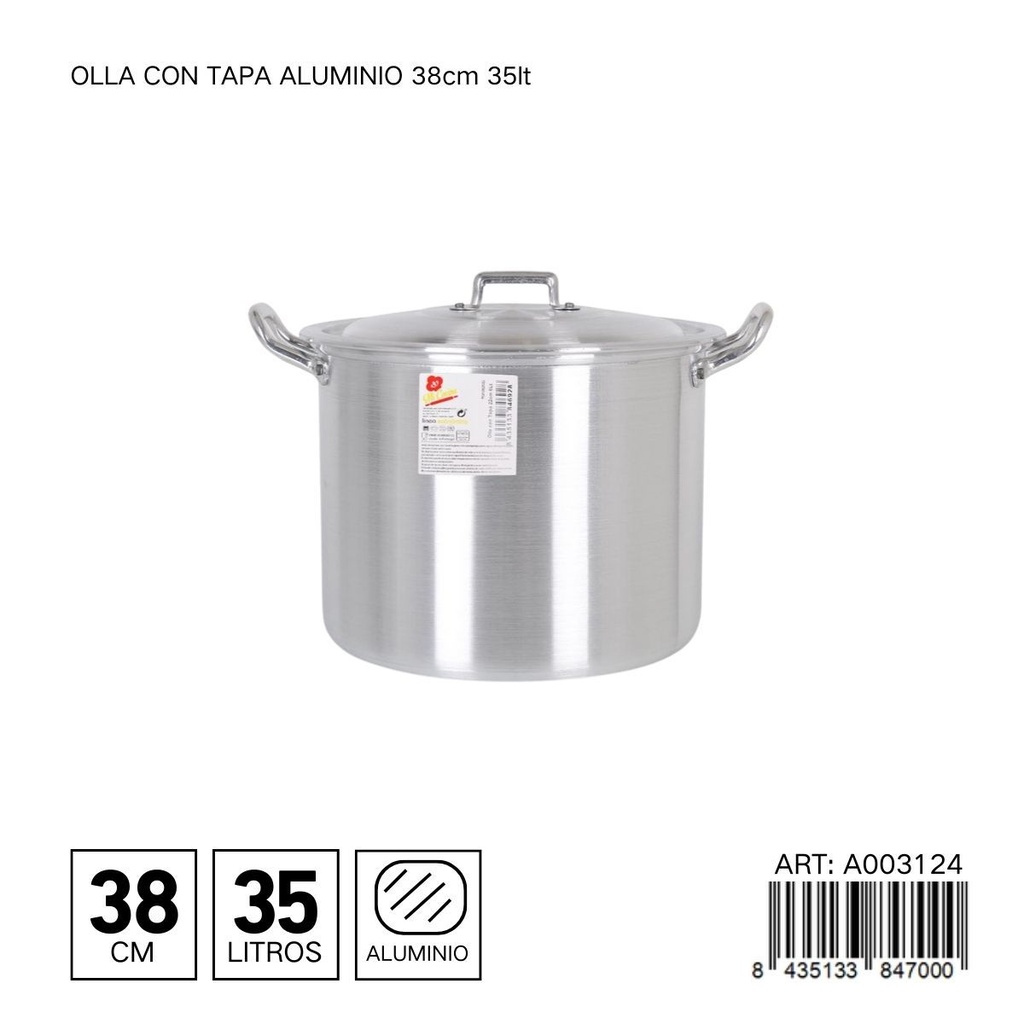 Olla de aluminio con tapa de 38 cm 35L - Utensilios de cocina