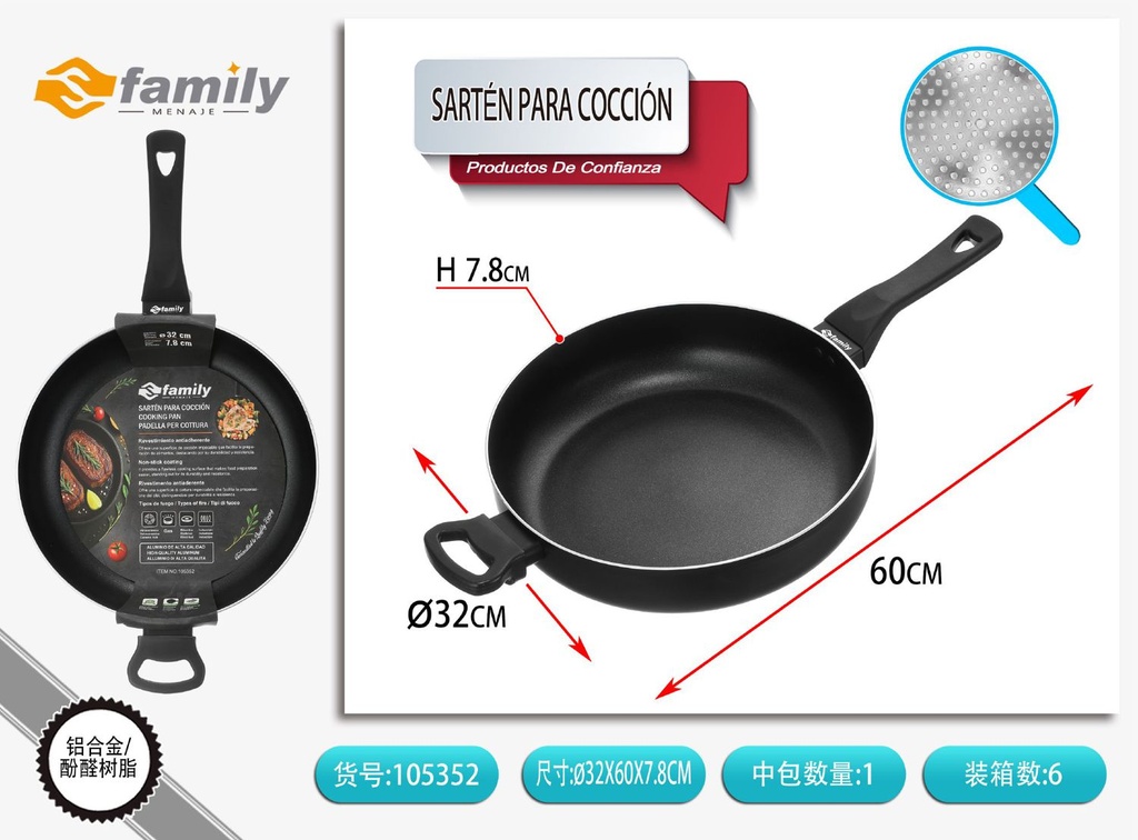 Sartén profunda negra 32*7.8 cm 2.8 mm - Utensilios de cocina y sartenes