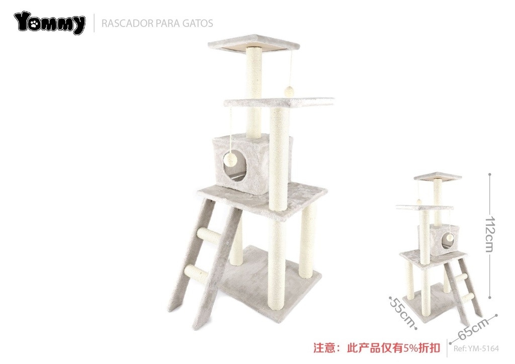 Rascador para gatos con escalera de 2 niveles 55*65*112 cm - Muebles para gatos