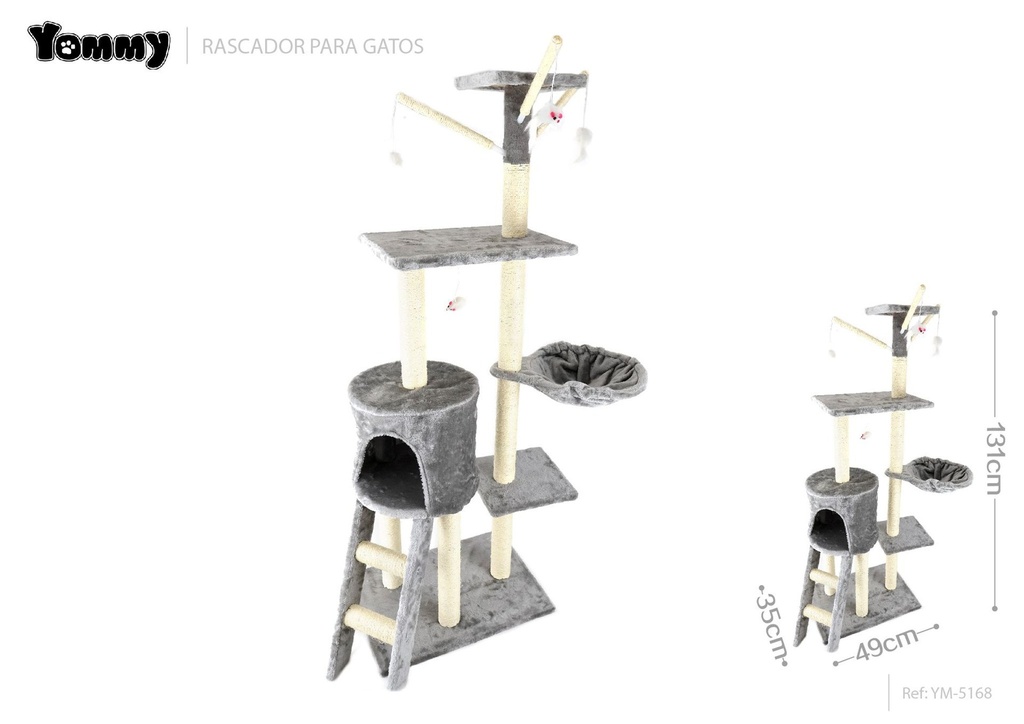 Rascador para gato de cinco niveles con escalera de 49 x 35 x 139 cm - Accesorios para mascotas