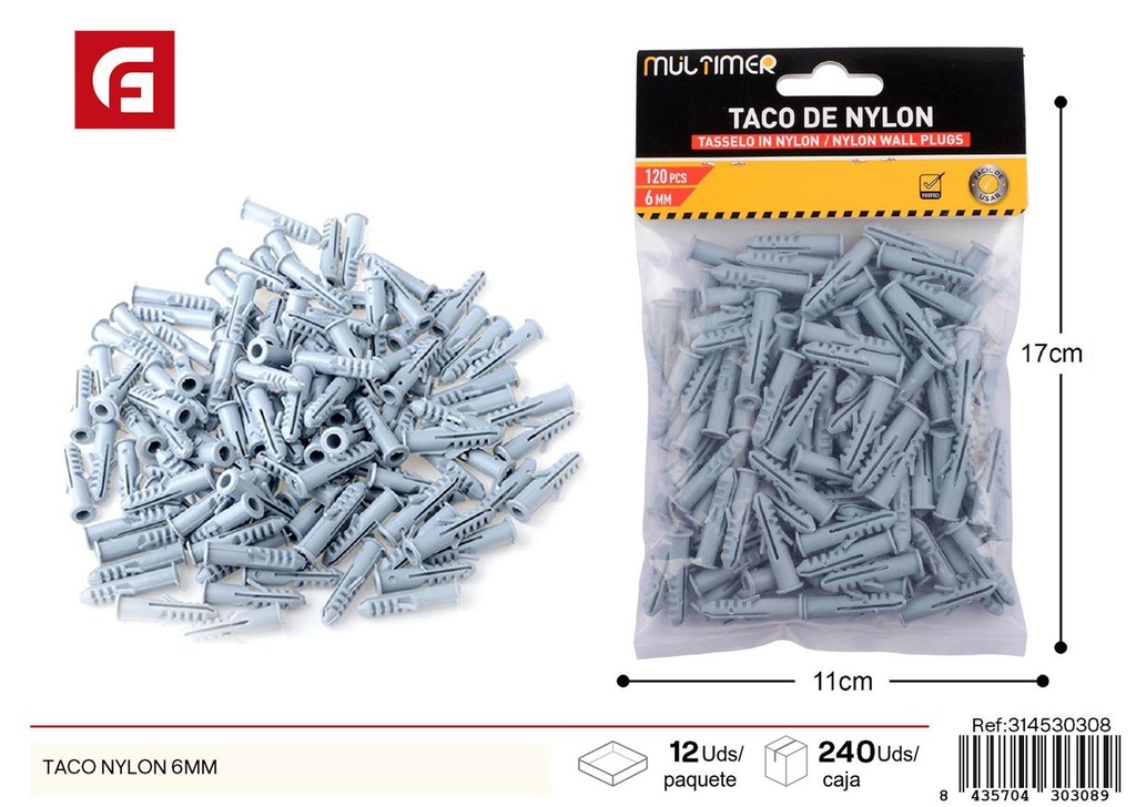 Taco de nylon 6mm - Ferretería y herrajes