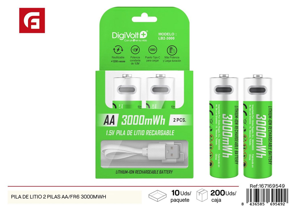 Pila de litio 2 AA/FR6 3000mWh - Electrónica y baterías