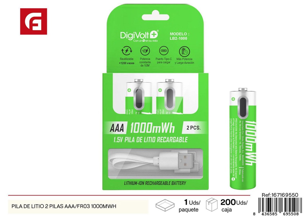 Pila de litio 2 pilas AAA/FR03 1000mWh - Electrónica y pilas recargables