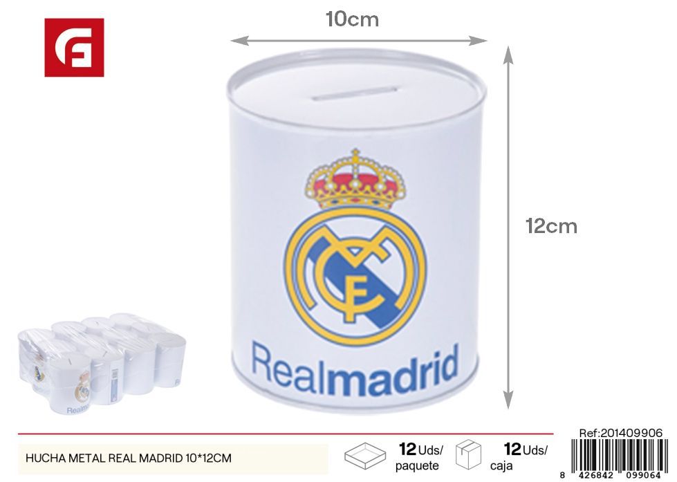 Hucha metálica Real Madrid de 10x12 cm - Ahorro y fanáticos del fútbol
