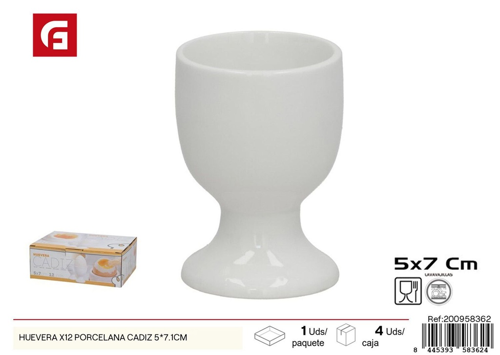 Huevera de porcelana Cádiz x12 de 5x7.1 cm - Utensilios de cocina