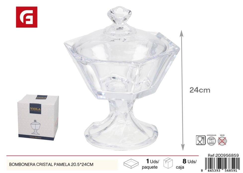 Bombonera de cristal Pamela 20.5x24 cm - Almacenamiento de dulces