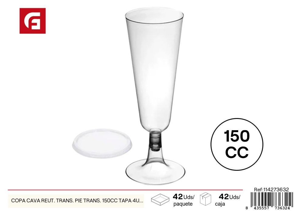 Copa cava reutilizable transparente 150cc tapa 4 uds - Utensilios desechables