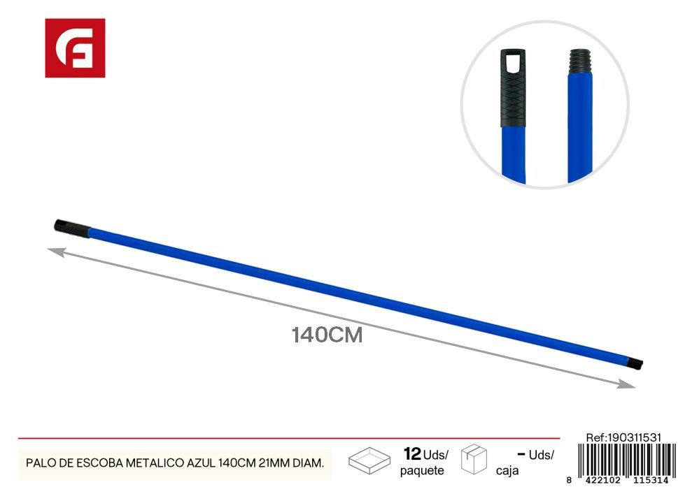 Palo de escoba metálico azul 140 cm 21 mm de diámetro - Utensilios de limpieza
