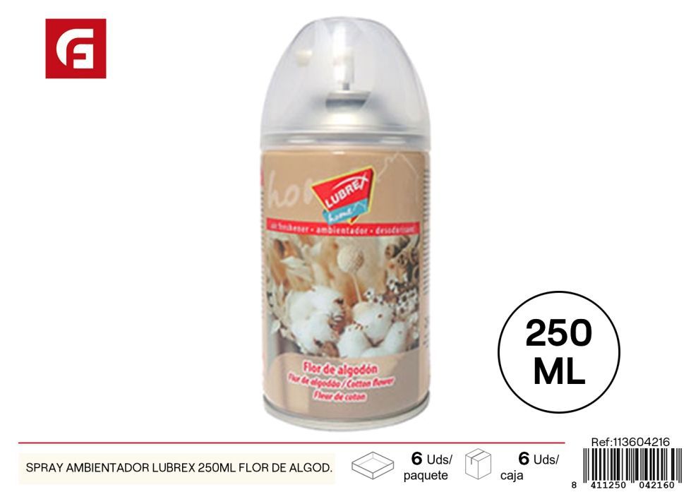 Ambientador en spray Lubrex 250 ml Flor de Algodón - Fragancia fresca