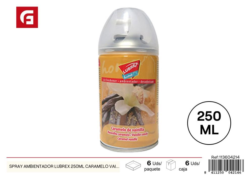 Ambientador en spray Lubrex 250 ml Caramelo Vainilla - Fragancia dulce