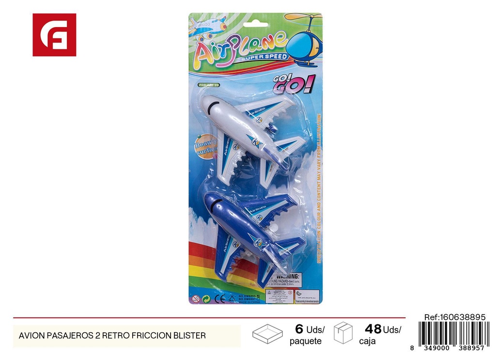 Juguete de médico en blister - Avión de pasajeros dos modelos retro fricción