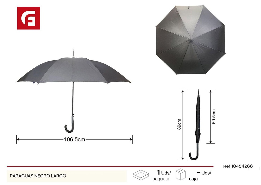 Paraguas negro largo - Accesorios para la lluvia y protección 