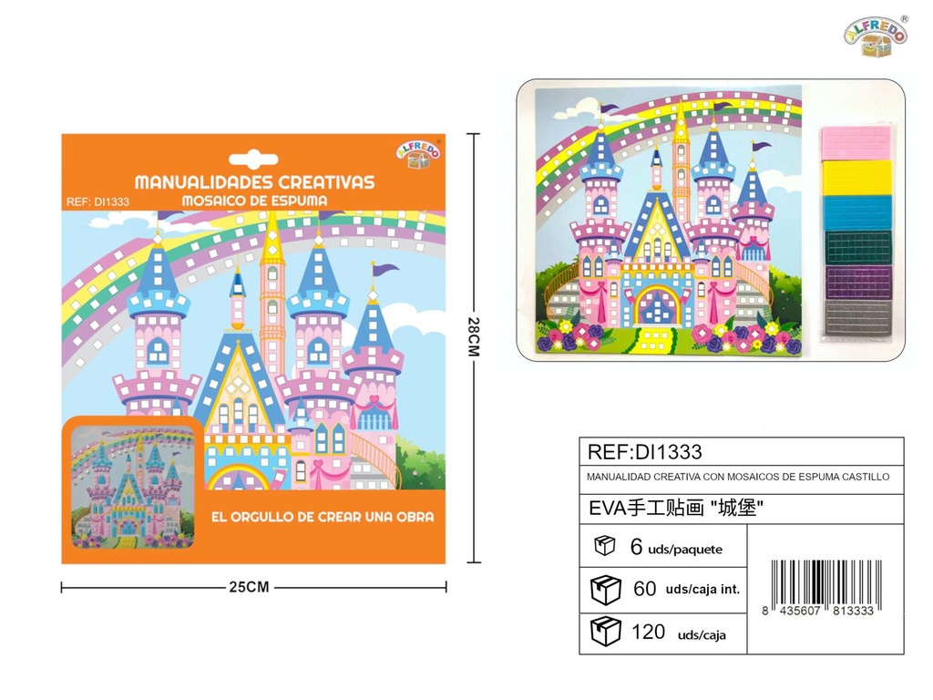 Manualidad creativa con mosaicos de espuma castillo 25x28 cm - Actividades artísticas para niños